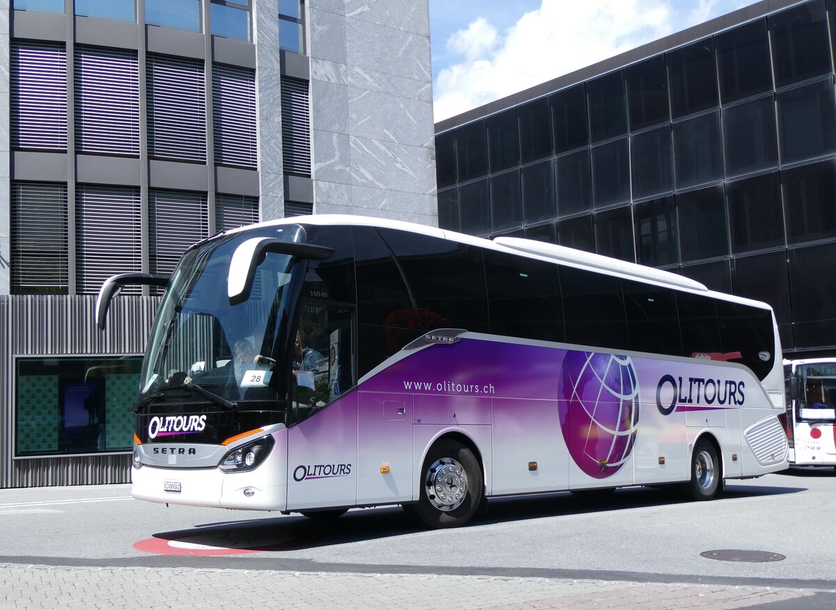 (265'480) - Olitours, Saxon - VS 499'041 - Setra (ex Aubert, Le Sentier) am 8. August 2024 beim Bahnhof Visp 