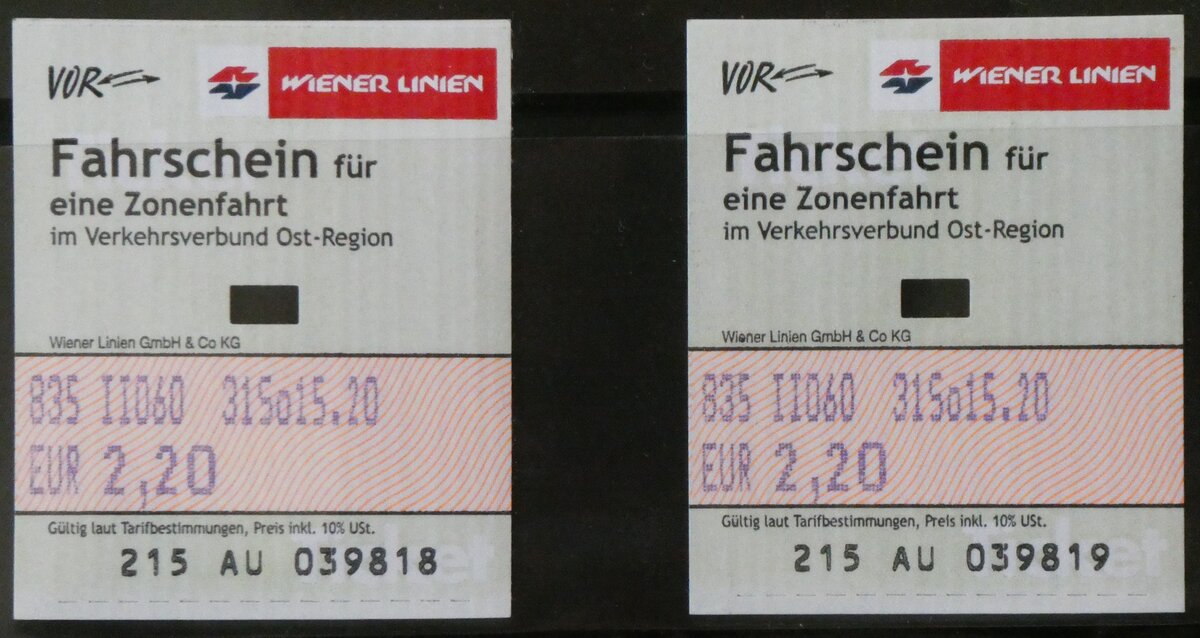 (265'551) - Aus Oesterreich: Wiener Linien-Einzelbillette am 11. August 2024 in Thun