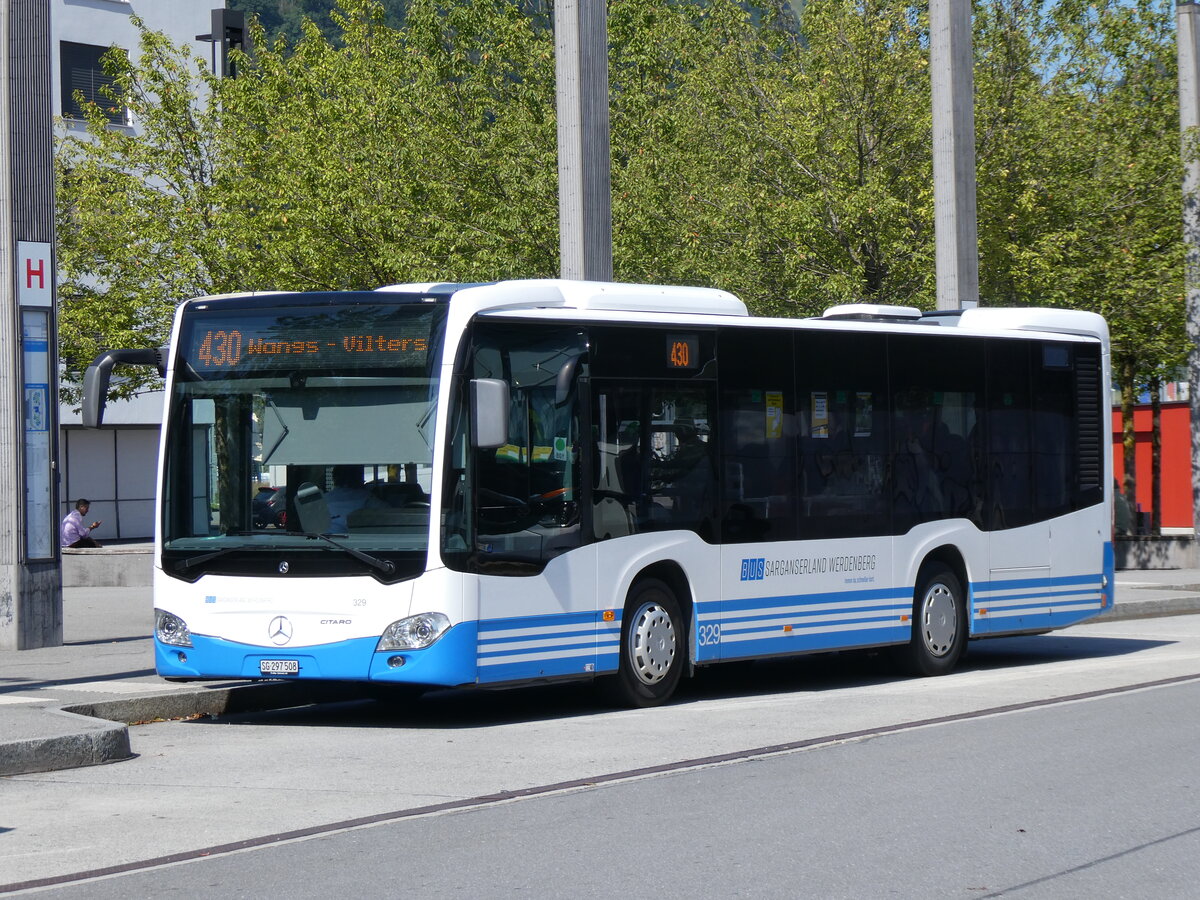 (266'254) - BSW Sargans - Nr. 329/SG 297'508 - Mercedes am 27. August 2024 beim Bahnhof Sargans