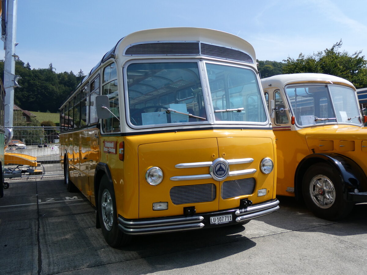 (266'461) - Party-Bus, Grosswangen - LU 107'711 - Saurer/Saurer (ex Widmer, Aarburg; ex Diethelm, Zrich; ex P 24'133; ex P 21'733) am 31. August 2024 in Oberkirch, CAMPUS Sursee