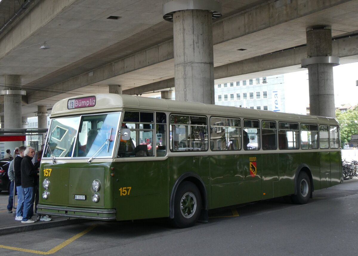 (267'002) - SVB Bern (Bernmobil historique) - Nr. 157/BE 113'157 - FBW/Gangloff am 14. September 2024 beim Bahnhof Bern Europaplatz