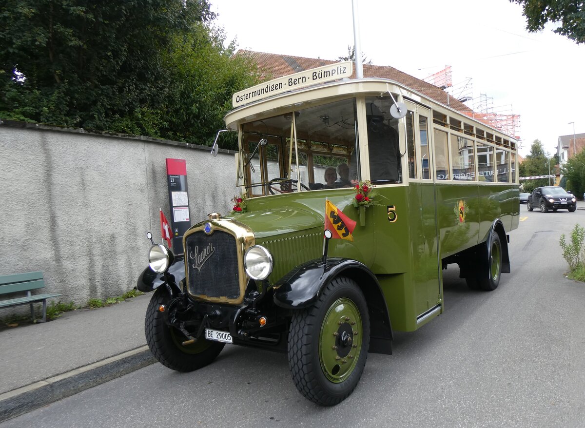 (267'013) - SVB Bern (Bernmobil historique) - Nr. 5/BE 29'005 - Saurer am 14. September 2024 in Bern, Bachmtteli