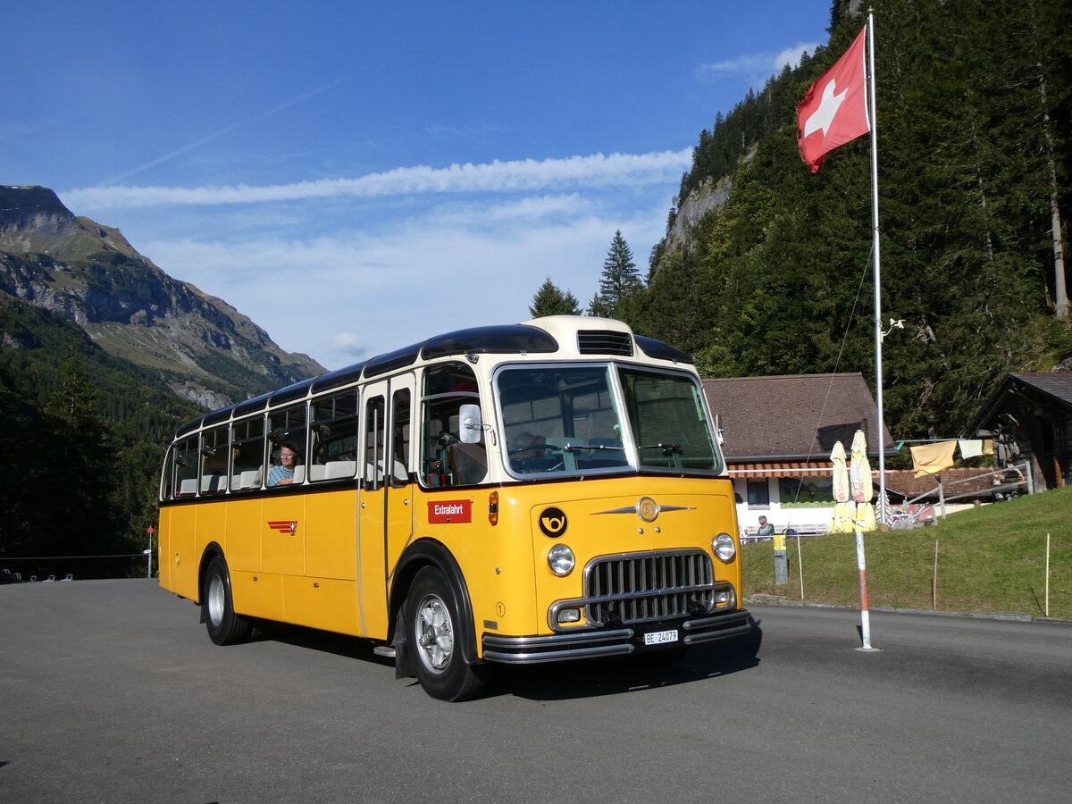 (267'503) - Gast, Reutigen - Nr. 1/BE 24'079 - FBW/FHS (ex Lambach, Gommiswald; ex Hotz, Rickenbach bei Wil/TG; ex P 24'079; ex P 21'579) am 22. September 2024 in Innertkirchen, Wagenkehr