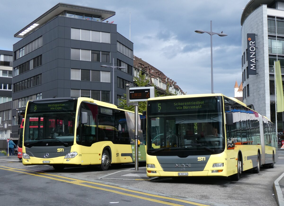 (267'558) - STI Thun - Nr. 146/BE 801'146 - MAN am 27. September 2024 beim Bahnhof Thun