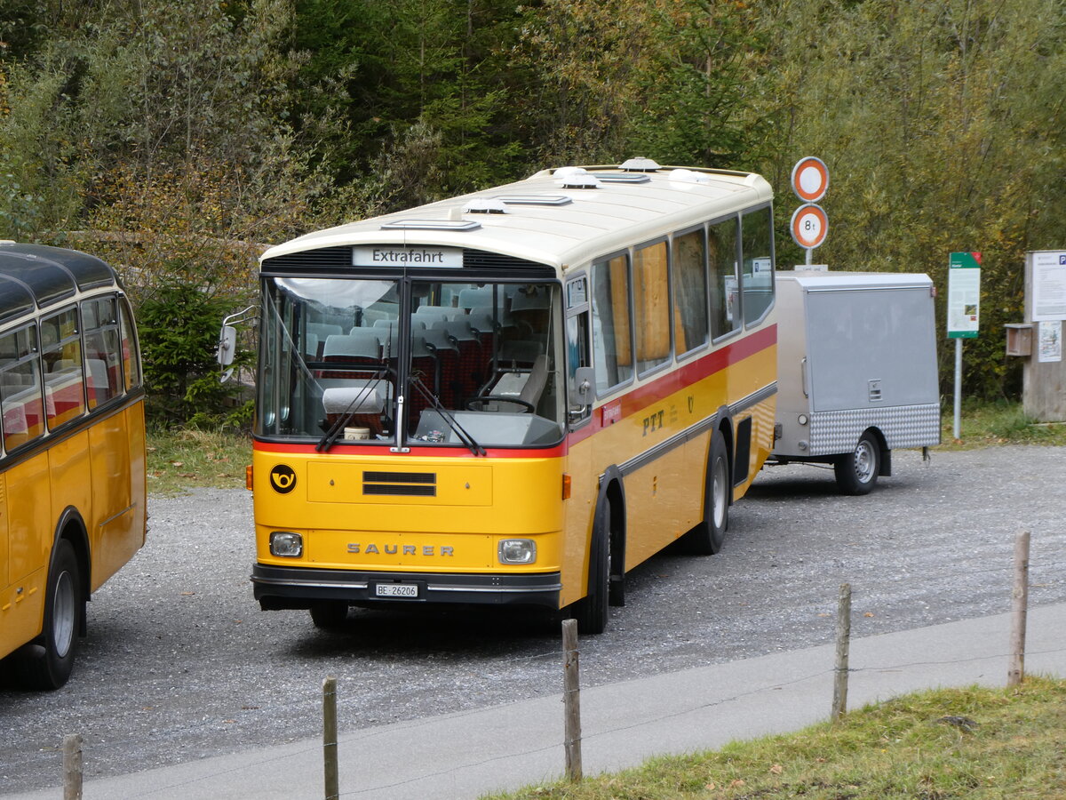 (268'052) - Schmid, Thrishaus - BE 26'206 - Saurer/Tscher (ex P 24'244) am 12. Oktober 2024 in Kiental, Tschingelsee