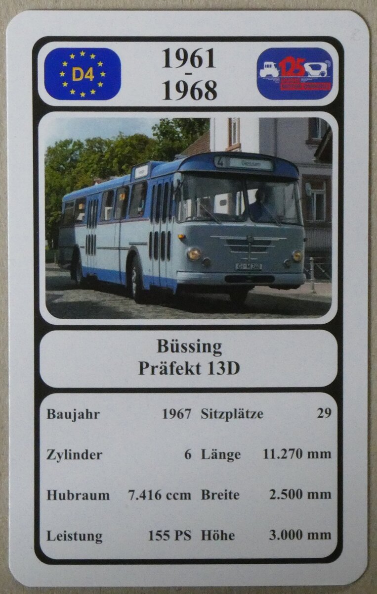 (276'209) - Quartett-Spielkarte mit Bssing Prfekt 13D von 1967 am 2. Juni 2025 in Thun