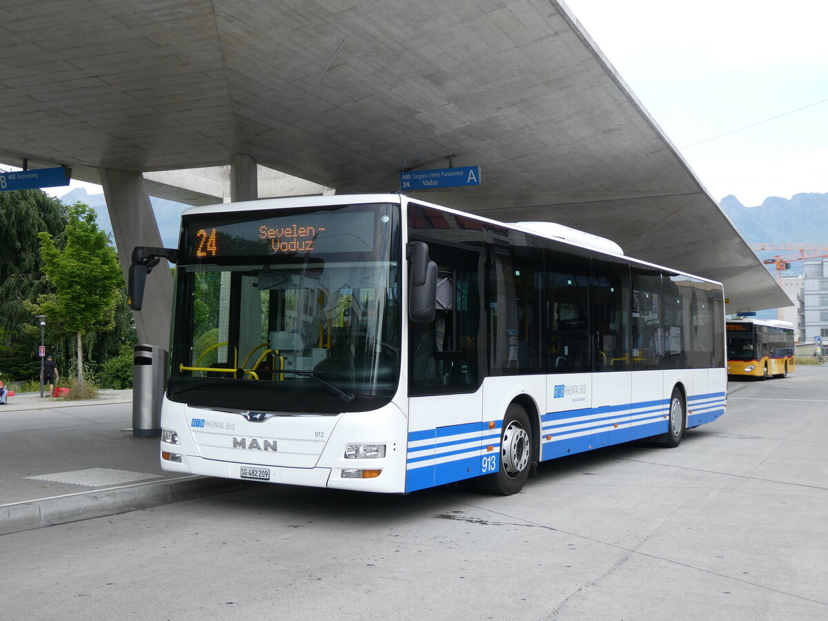 (277'246) - RTB Altsttten - Nr. 913/SG 482'209 - MAN (ex StadtBUS, Frauenfeld Nr. 913; ex RTB Altsttten Nr. 913; ex PostBus/A BD 15'336) am 26. Juni 2025 beim Bahnhof Buchs