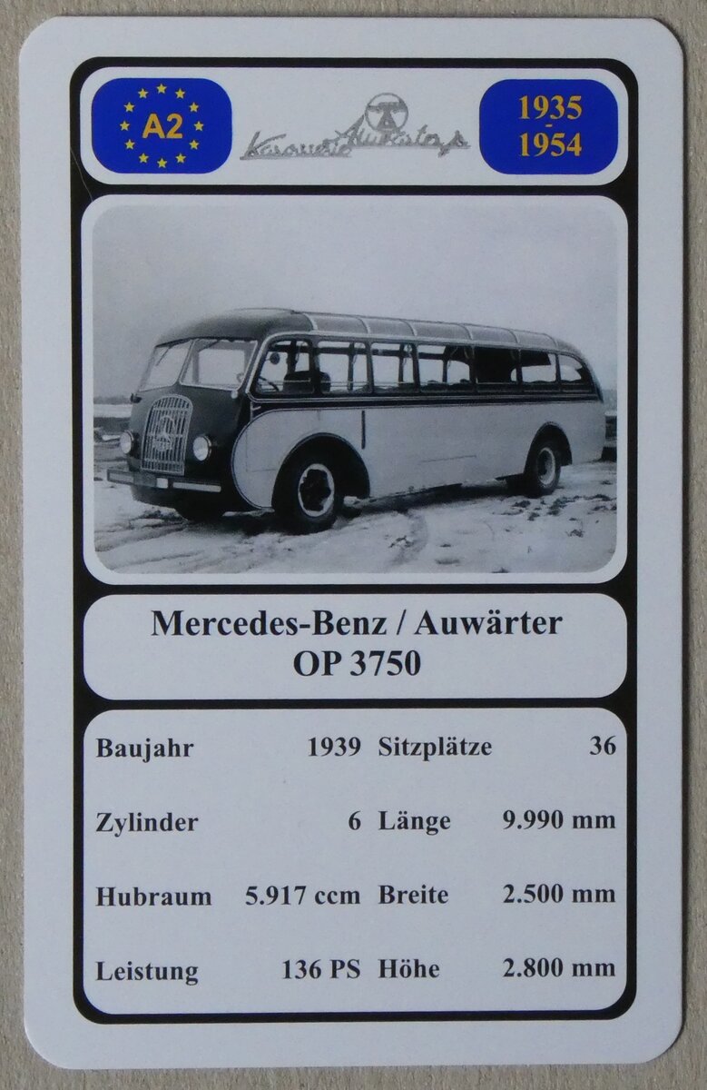 (278'420) - Quartett-Spielkarte mit Mercedes-Benz / Auwrter OP 3750 von 1939 am 3. August 2025 in Thun