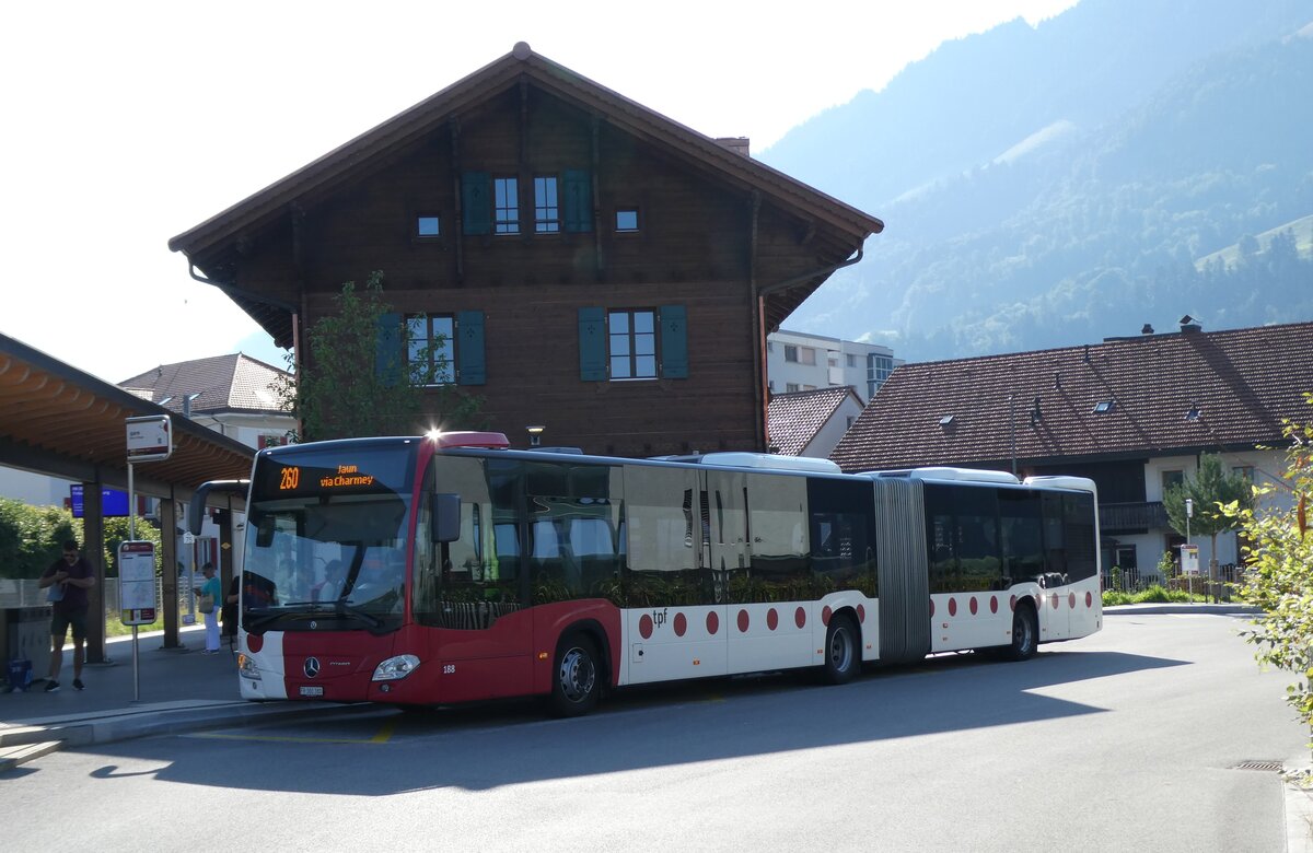 (278'581) - TPF Fribourg - Nr. 188/FR 300'380 - Mercedes am 7. August 2025 beim Bahnhof Broc-Village
