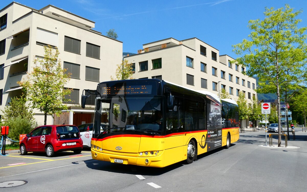 (279'212) - PostAuto Zentralschweiz - Nr. 506/NW 5018/PID 10'253 - Solaris (ex Nr. 56; ex Nr. 26; ex Thepra, Stans Nr. 26) am 19. August 2025 beim Bahnhof Stans