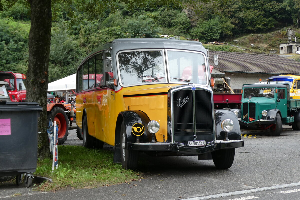 (280'344) - Kiener, Steinen - SZ 90'111 U - Saurer/Eggli (ex Marti, Luzern; ex P 23'095; ex P 2147) am 13. September 2025 in Iragna, Riviera (280'344) - Kiener, Steinen - SZ 90'111 U - Saurer/Eggli (ex Marti, Luzern; ex P 23'095; ex P 2147) am 13. September 2025 in Iragna, Riviera