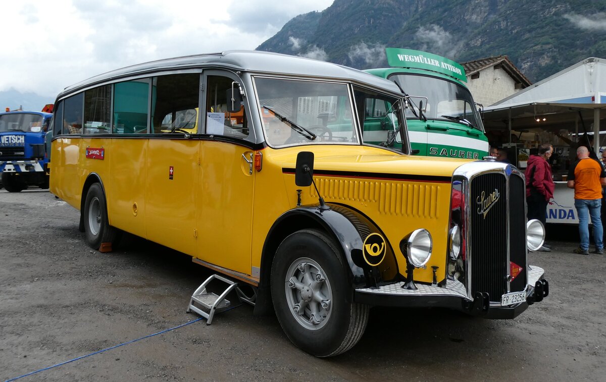 (280'351) - Schmutz, Vaulruz - FR 23'256 - Saurer/Saurer (ex Nestlé; ex P 23'019; ex P 2044) am 13. September 2025 in Iragna, Riviera (280'351) - Schmutz, Vaulruz - FR 23'256 - Saurer/Saurer (ex Nestlé; ex P 23'019; ex P 2044) am 13. September 2025 in Iragna, Riviera