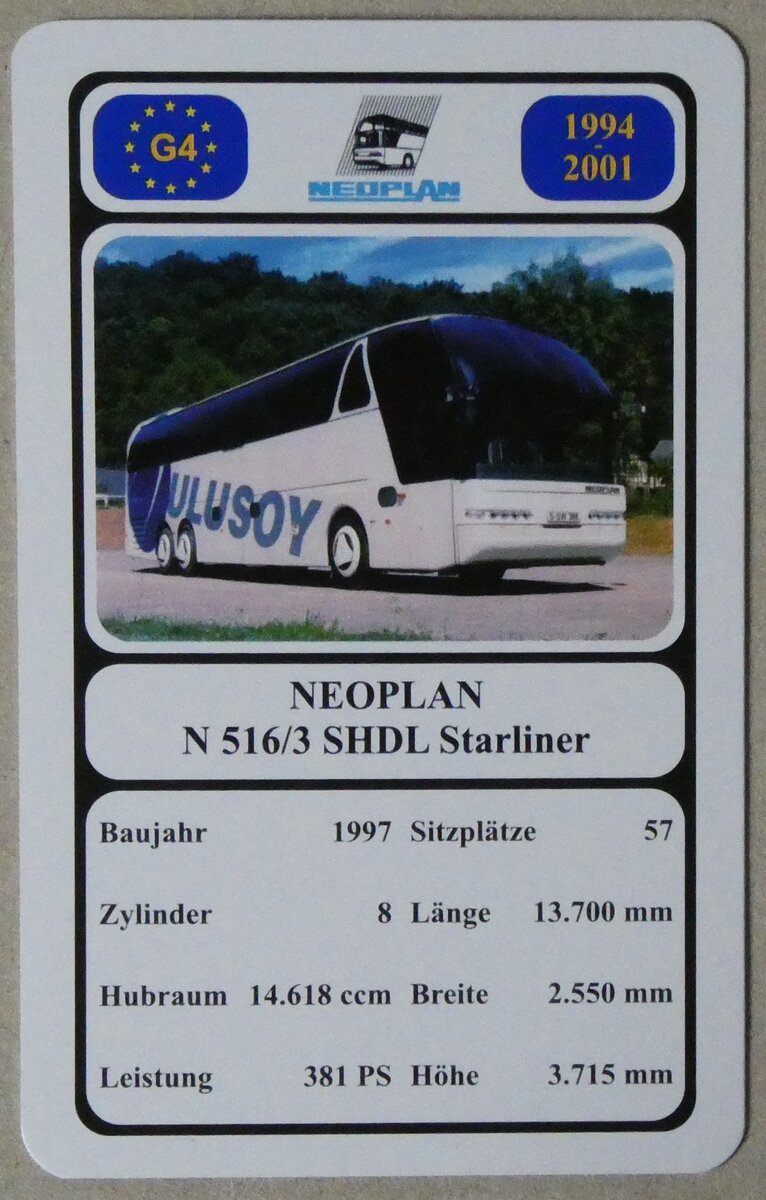 (280'414) - Quartett-Spielkarte mit NEOPLAN N 516/3 SHDL Starliner von 1997 am 14. September 2025 in Thun (280'414) - Quartett-Spielkarte mit NEOPLAN N 516/3 SHDL Starliner von 1997 am 14. September 2025 in Thun