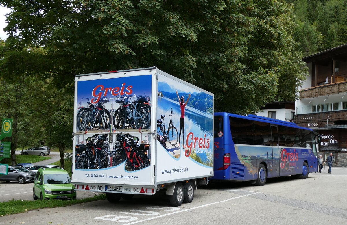 (280'493) - Aus Deutschland: Greis, Nesselwang - FÜS-CG 444 - Lau Veloanhänger am 17. September 2025 in Eng, Eng Alm (280'493) - Aus Deutschland: Greis, Nesselwang - FÜS-CG 444 - Lau Veloanhänger am 17. September 2025 in Eng, Eng Alm