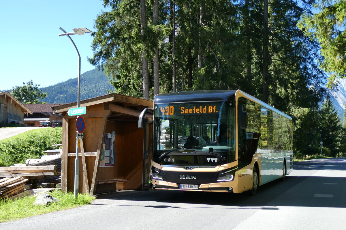 (280'529) - Breuss, Rankweil - Nr. 539/SZ 539 TI - MAN am 18. September 2025 in Leutasch, Platzl GH Zugspitz (280'529) - Breuss, Rankweil - Nr. 539/SZ 539 TI - MAN am 18. September 2025 in Leutasch, Platzl GH Zugspitz