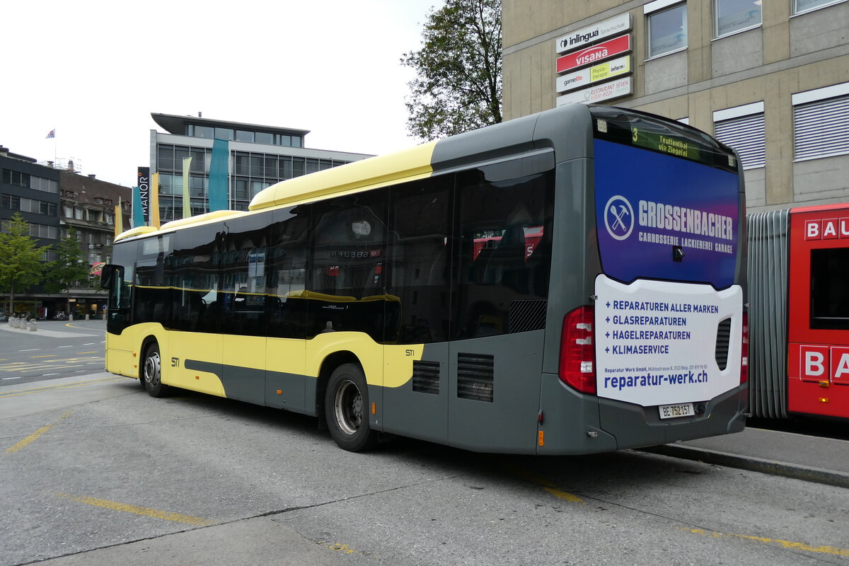 (280'665) - STI Thun - Nr. 157/BE 752'157 - Mercedes am 23. September 2025 beim Bahnhof Thun (280'665) - STI Thun - Nr. 157/BE 752'157 - Mercedes am 23. September 2025 beim Bahnhof Thun