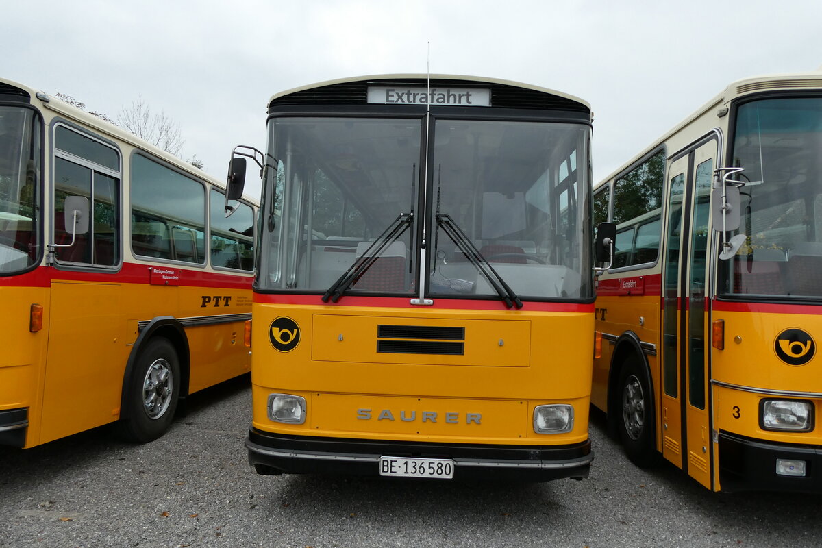 (281'421) - Schumacher, Liebefeld - BE 136'580 - Saurer/Tscher (ex Zimmermann, Niederwangen; ex P 24'289) am 12. Oktober 2025 in Hitzkirch, Interkantonale Polizeischule