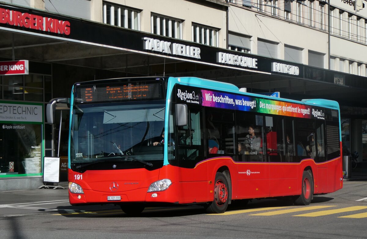 (282'361) - VB Biel - Nr. 191/BE 821'191 - Mercedes am 13. November 2025 beim Bahnhof Biel