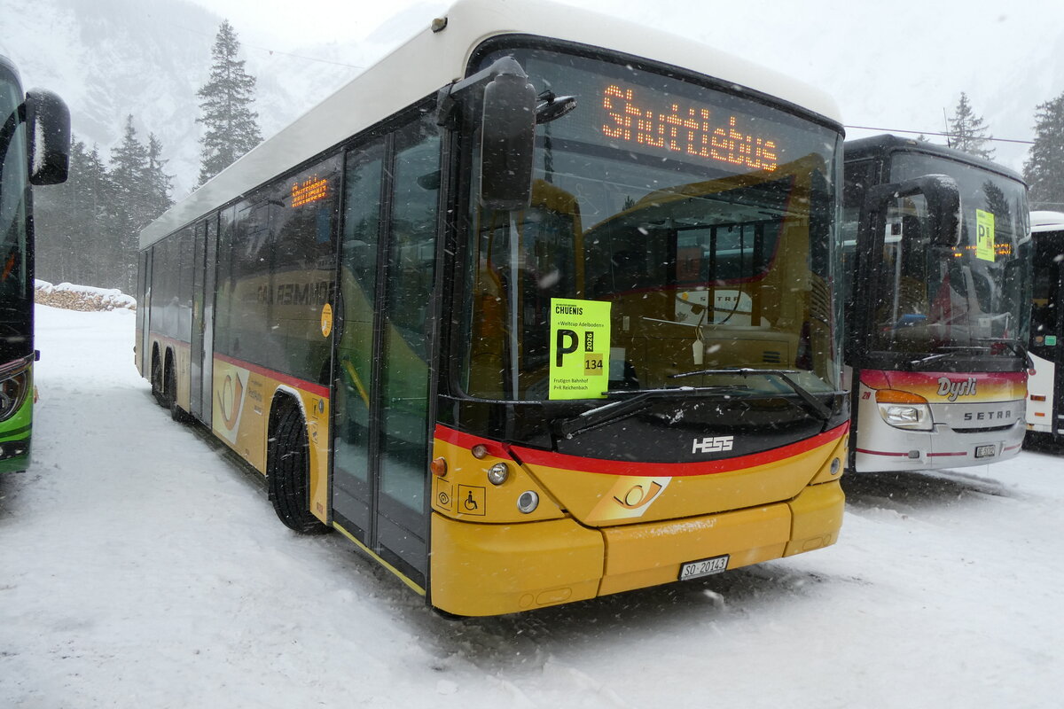 (283'984) - Steiner, Messen - SO 20'143/PID5372 - Scania/Hess (ex SO 136'226) am 10. Januar 2026 in Adelboden, Unter dem Birg