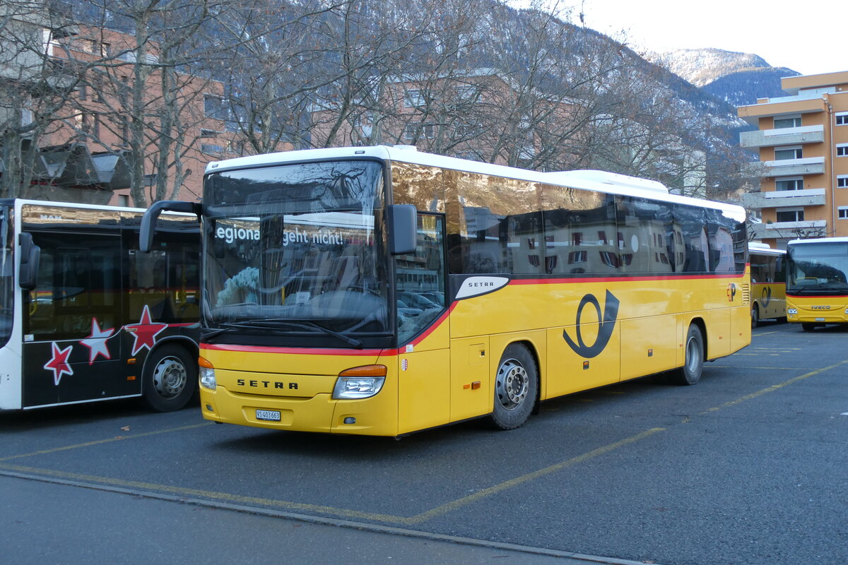 (284'151) - PostAuto Wallis - VS 403'663/PID 5620 - Setra am 15. Januar 2026 in Brig, Garage