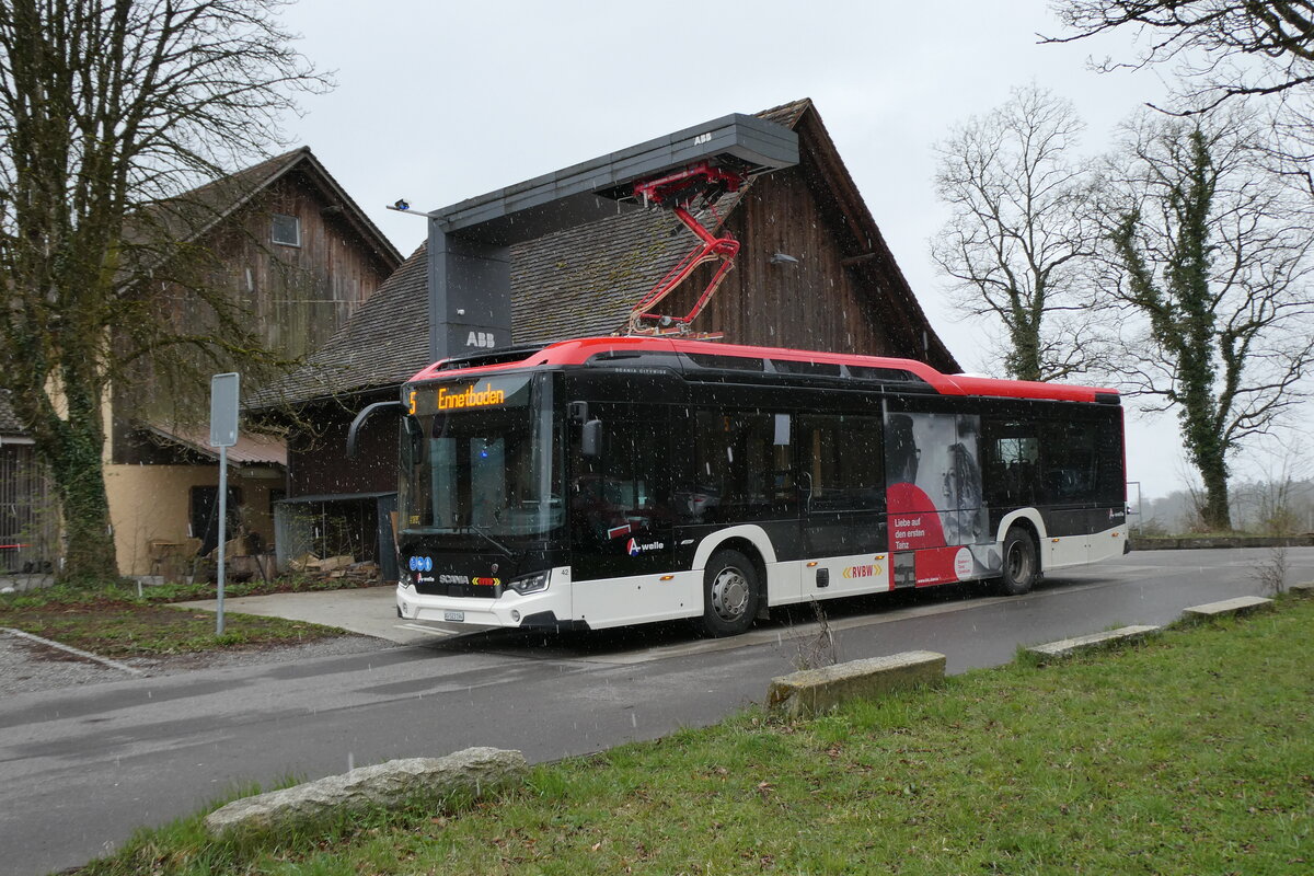 (285'736) - RVBW Wettingen - Nr. 42/AG 523'194 - eScania am 26. M�rz 2026 in Baden, Baldegg