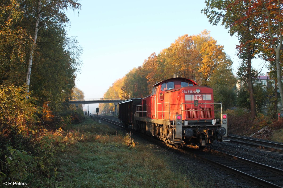 294 598-8 mit einen Rolldach Eas als Übergabe nach Waldershof kurz vorm Ziel. 17.10.17