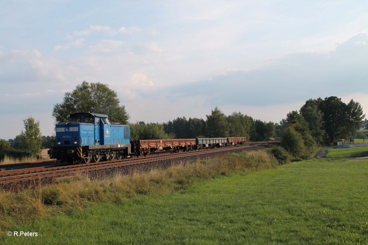 346 003-4 mit Niederboardwagen bei Schnfeld. 29.08.13