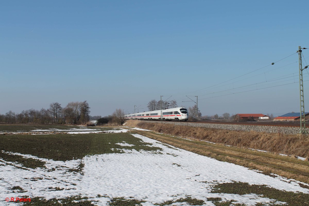 411 065-6 „Bad Oeynhausen“ + 020 „Gotha“ als ICE 91 Hamburg - Wien bei Moosham. 11.02.17
