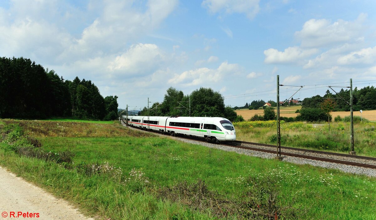 411 065-6  Bad Oeynhausen  + 411 052-4  Travemünde  als ICE 91  Donauwalzer  Nürnberg - Wien bei Sinsgrün.21.08.21