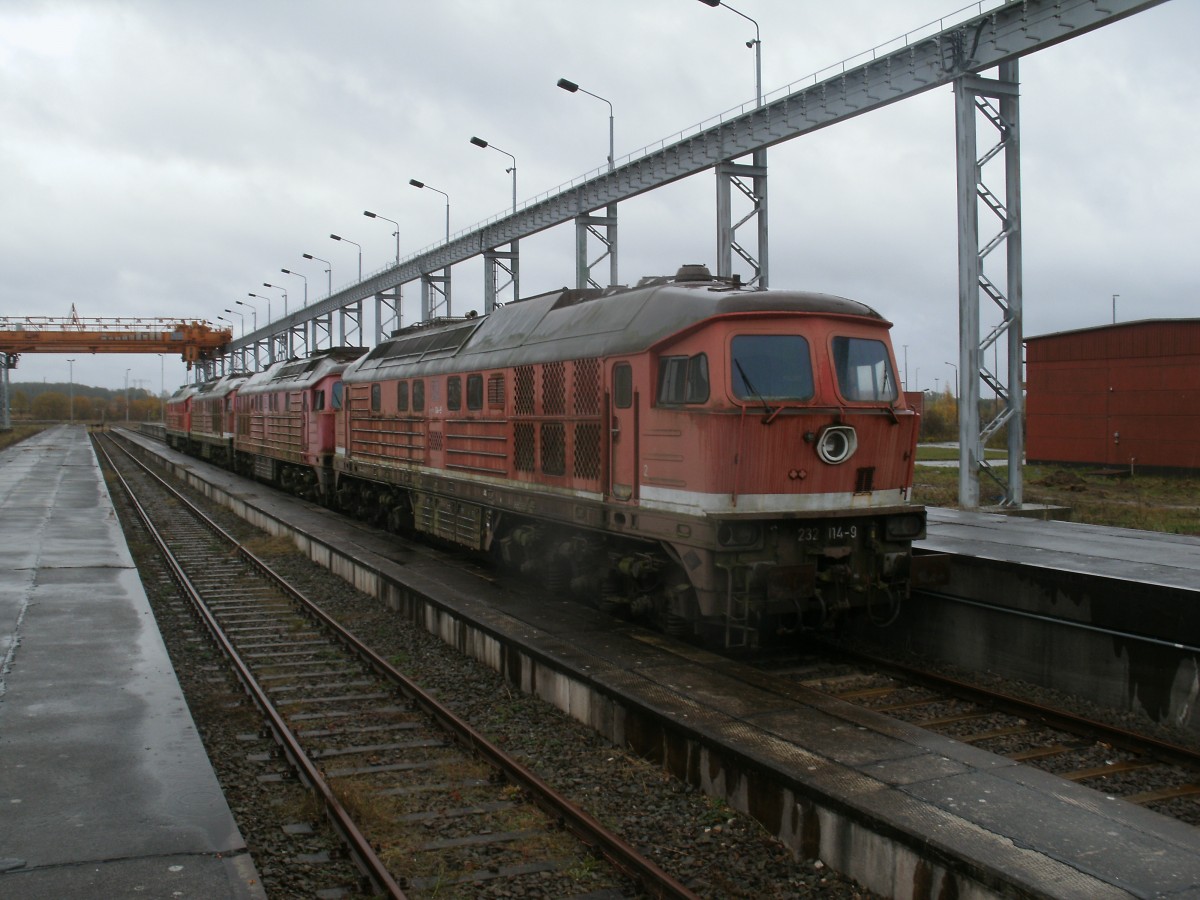 Auch ich als Ludmilafan mu mich jetzt damit abfinden das die Einsatzzeit von der 232er so langsam zu Ende geht.Auch 232 114-9 wird nicht mehr lange in Mukran stehen.Aufgenommen am 04.November 2013. 