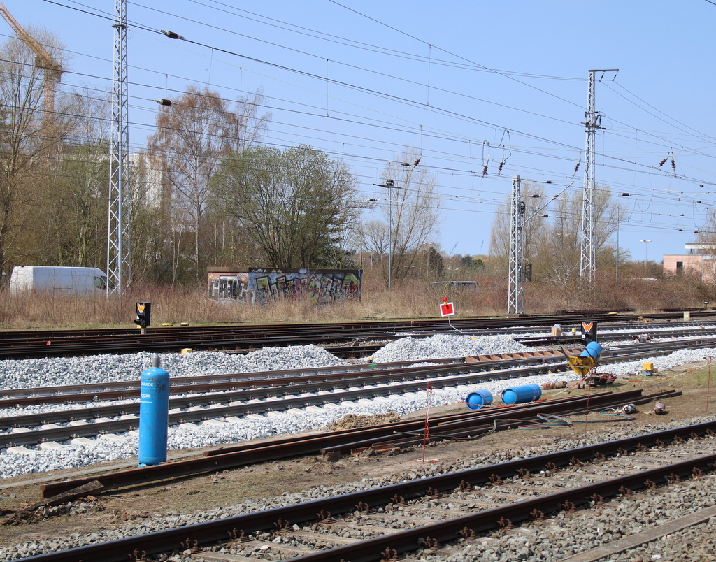 Blick auf die Baustelle im Rostocker Hbf.17.04.2021