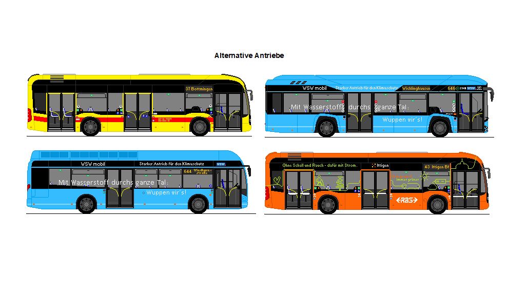 BLT Oberwil - Mercedes Benz eCitaro + WSW Wuppertal - Van Hool A 330 FuelCell + Solaris Urbino 12 Hydrogen + RBS Worblaufen - Mercedes Benz eCitaro