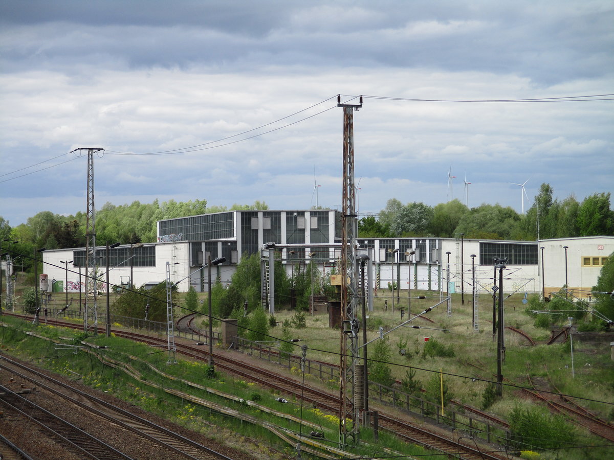 Das ehemalige Bw Angermünde mit seinem Lokschuppen am 16.Mai 2020.