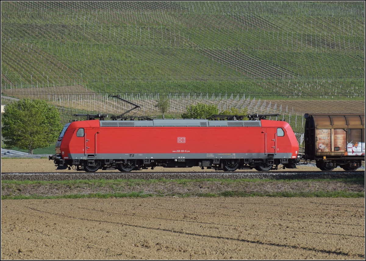 DB Cargo 185 109 bei Scherzingen. April 2021.