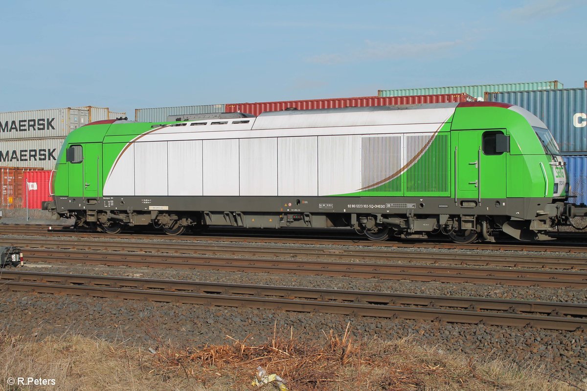 ER20-01 alias 223 102-5 steht in Wiesau mit dem Wiesau Containerzug nach Hamburg bereit. 14.03.17