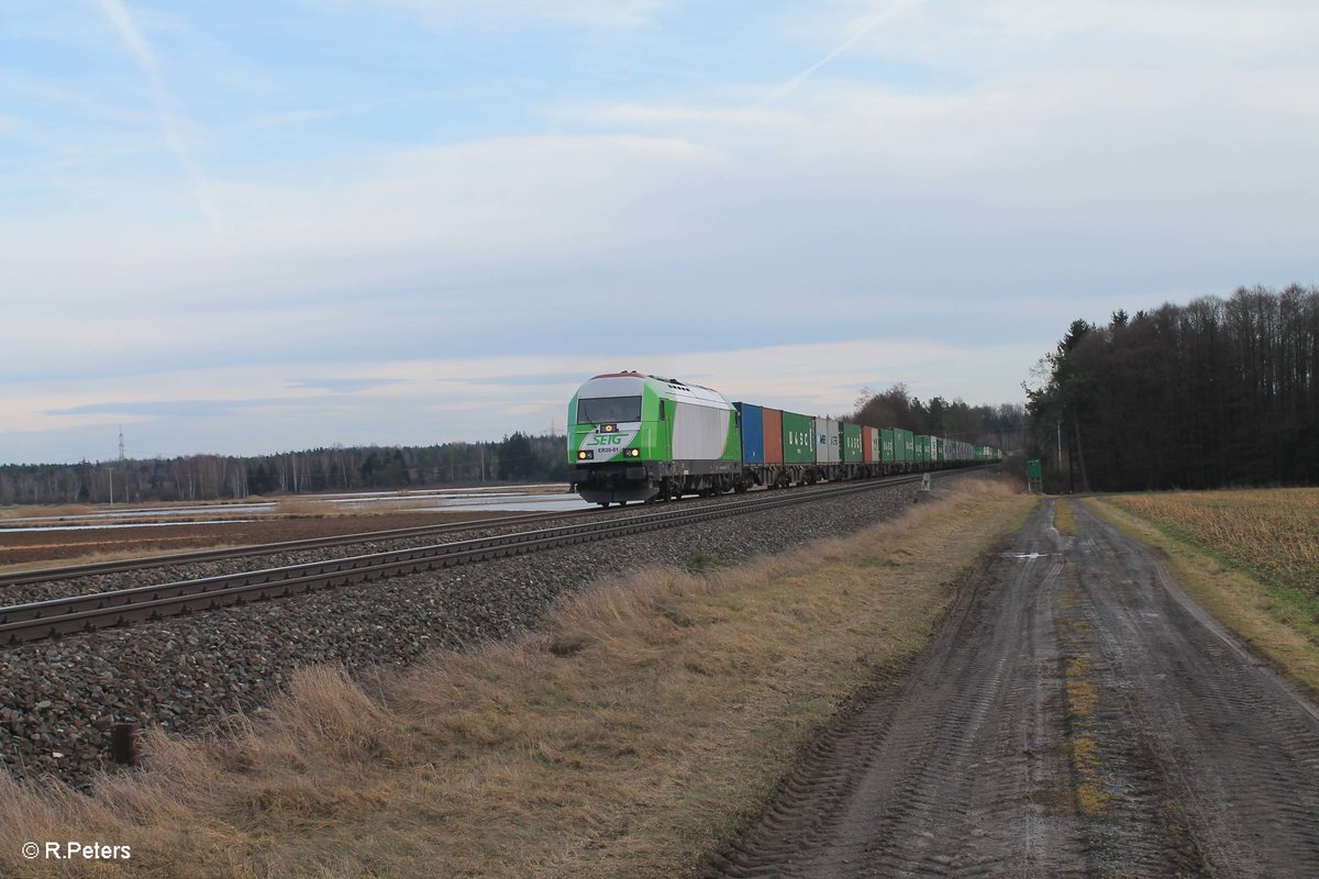 ER20-01 zieht bei Oberteich den Containerzug Wiesau - Hamburg. 23.02.17