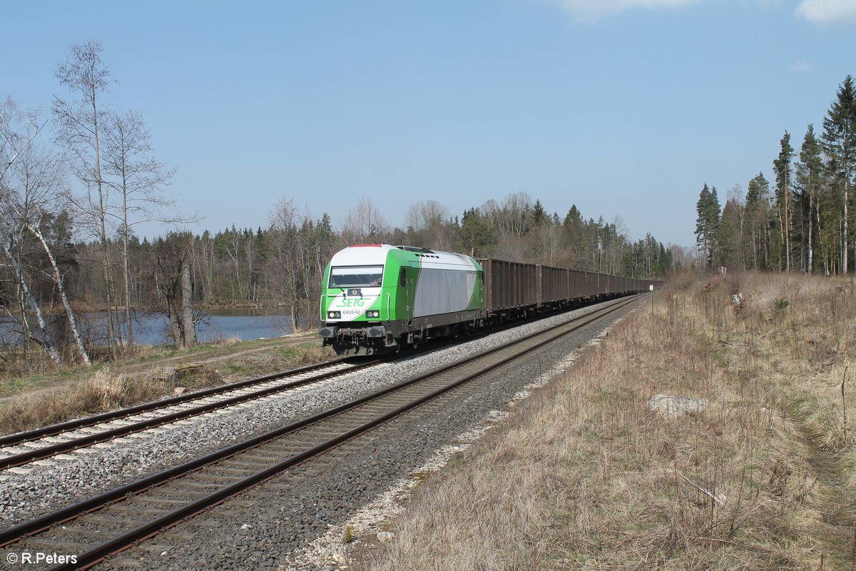 ER20 - 02 mit dem Sonntags Holzzug auch Cheb nach Regensburg südlich von Wiesau. 29.03.20