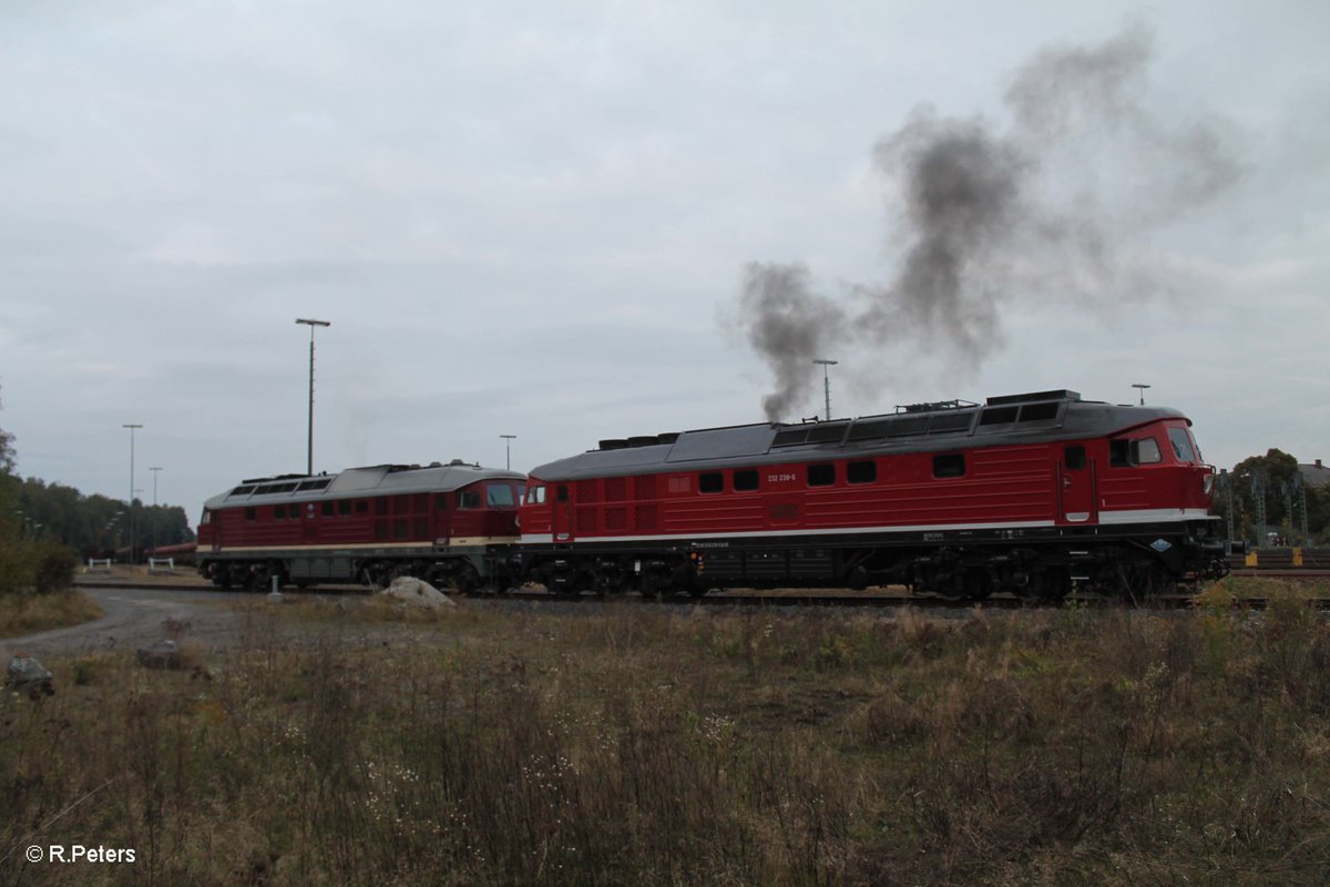 Es ist nach 18 Uhr und das LEG Lokpersonal macht sich wieder ran an die Schicht. 232 238 beim Motorstart.