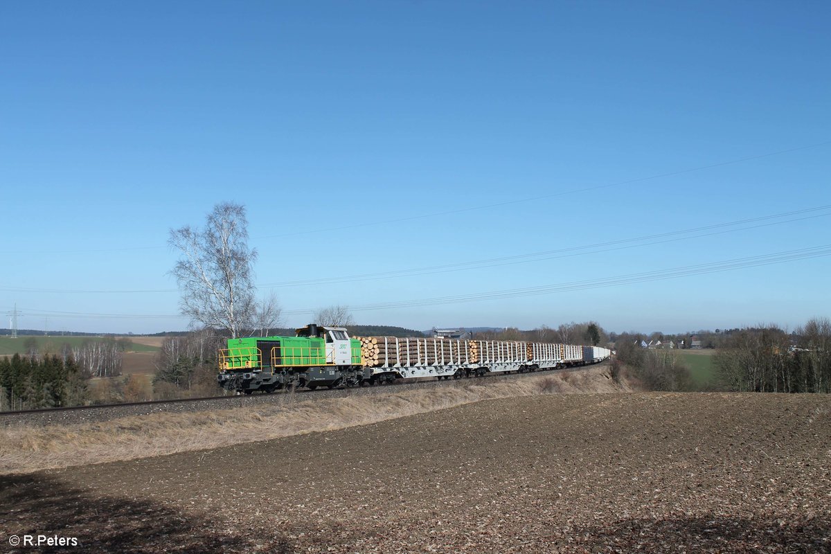 G1700.03 mit dem 45392 1800T Holzzug Cheb - Regensburg beim überqueren vom Seußener Viadukt. 28.02.21