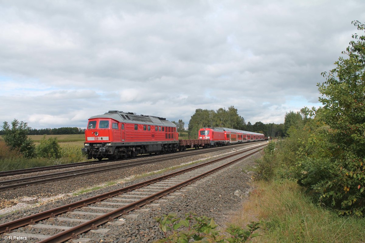  Heute hatte 233 698-0 die Ehre den seit Tagen in Marktredwitz verweilenden München-Nürnberg Express zu Überführen. Als 98984 von NMR - NSCH - NNR weiter nach NWH (Würzburg) wurde die Skodalok 102 002 mit 5 Wagen + Steuerwagen des neuen München Nürnberg Express (NIM) überführt und kurz vor Wiesau abgelichtet. 24.09.17