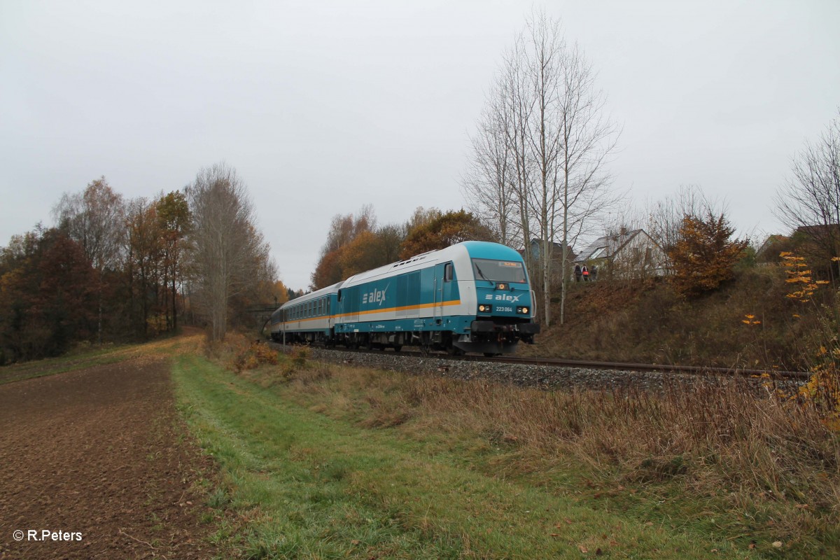 In der Einfahrt von Reuth bei Erbendorf zog 223 064 den verspäteten ALX84106 München - Hof. 09.11.14