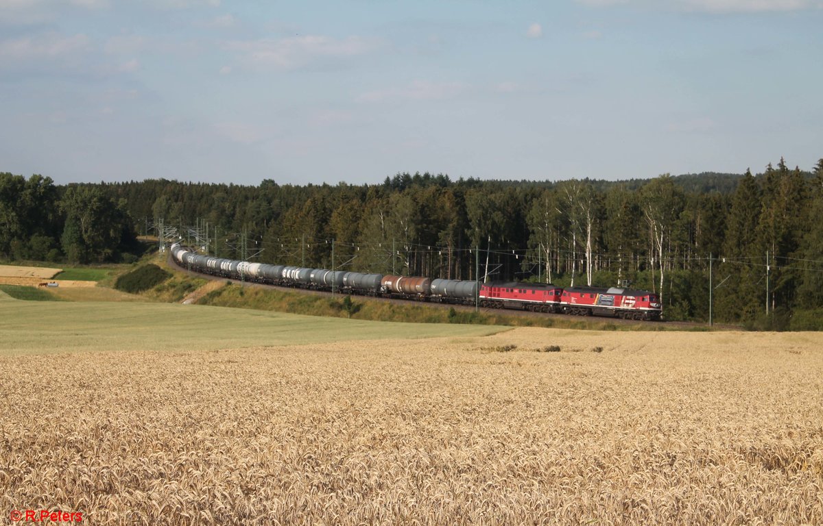 LEG 232 182 + 232 238 mit DGS 95451 Bitterfeld - Neustadt/Donau bei Unterhartmannsreuth kurz vor Feilitzsch und hat schon die Bayrische Landesgrenze erreicht. 23.07.20