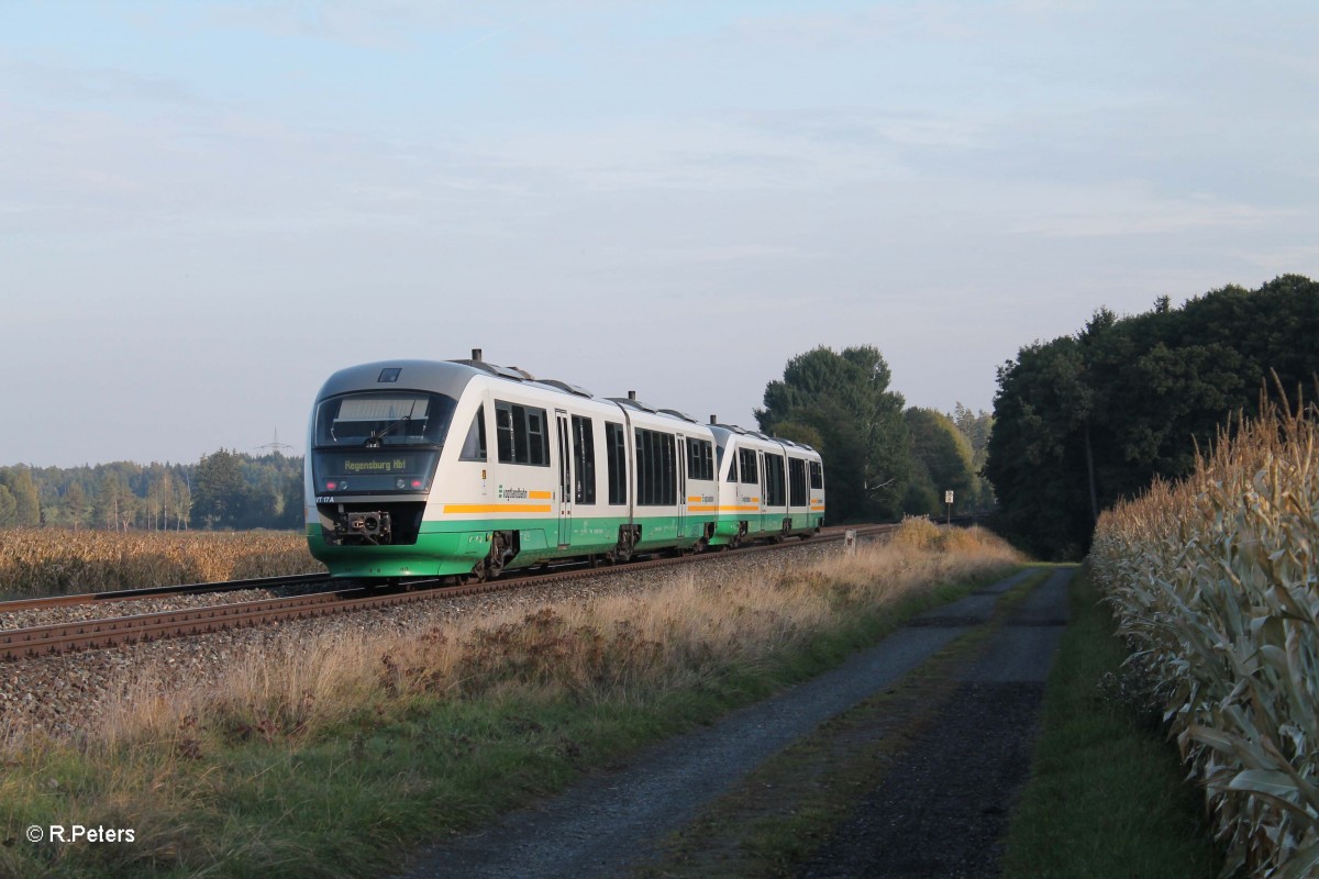 Nachschuss auf VT17  Stadt Schwandorf  + VTxx als VBG81147 Marktredwitz - Regensburg bei Oberteich. 06.10.13