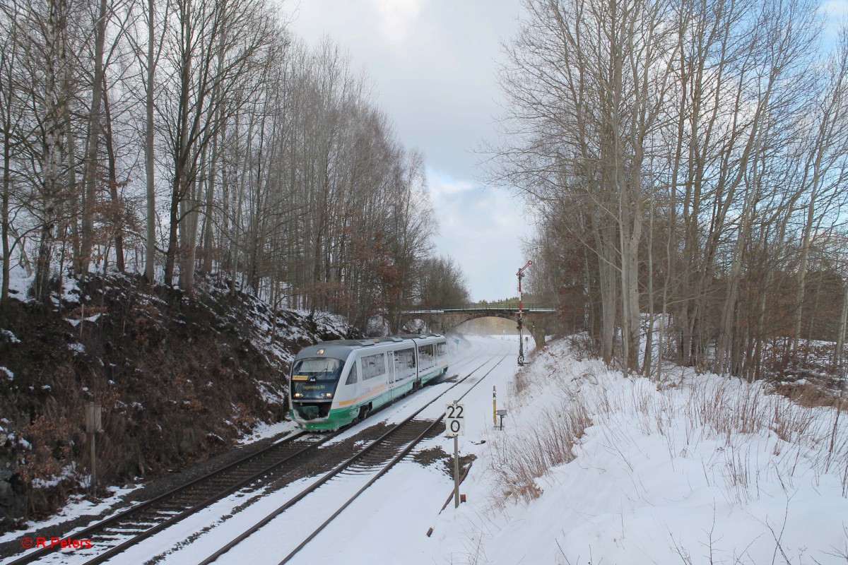 VT13 als OPB74289 Marktredwitz - Regensburg verlässt Reuth bei Erbendorf. 08.02.15