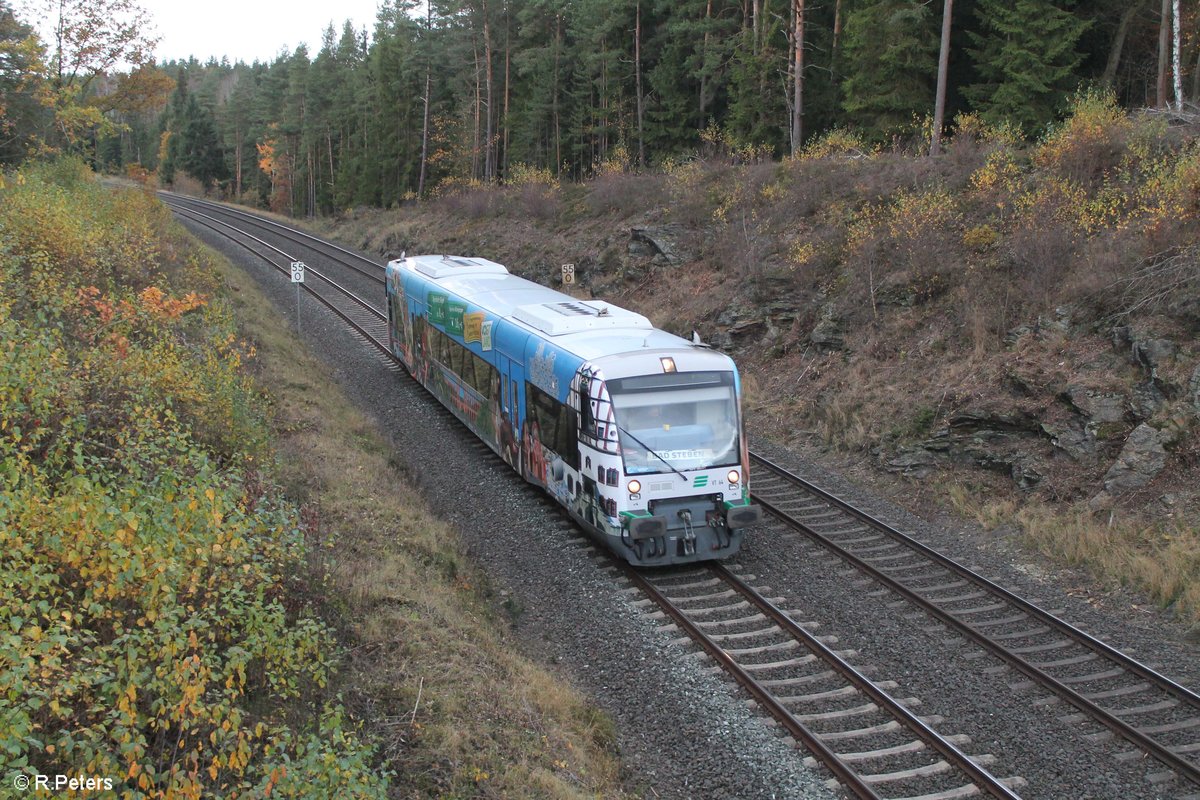 VT44 der Vogtlandbahn als Agilis Ersatz bei Unterthölau. 26.10.17