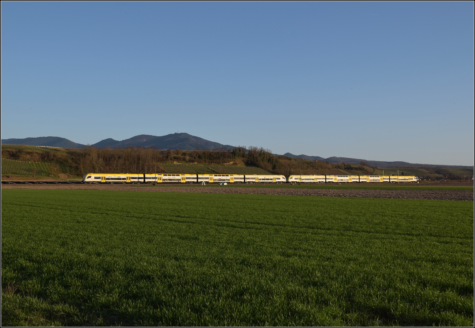 1462 014 und 1462 003 sind südwärts bei Hügelheim unterwegs. Februar 2026.