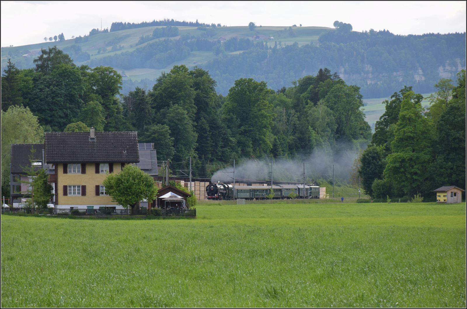 150 Jahre Emmentalbahn. 

141-R-1244 auf dem Rückweg von der grossen Emmentalrundfahrt anlässlich des Jubiläums. Stegmättli, Mai 2025.