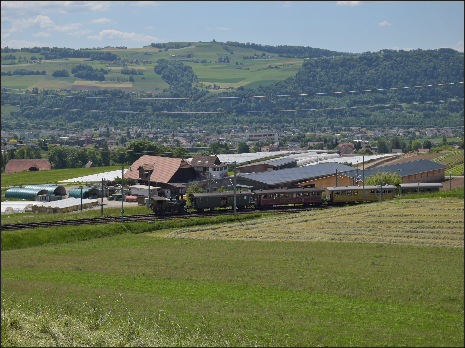 150 Jahre Emmentalbahn. 

Ed 3/4 51 der Bern-Schwarzenburg-Bahn auf dem Weg nach Konolfingen. Tägertschi, Mai 2025.