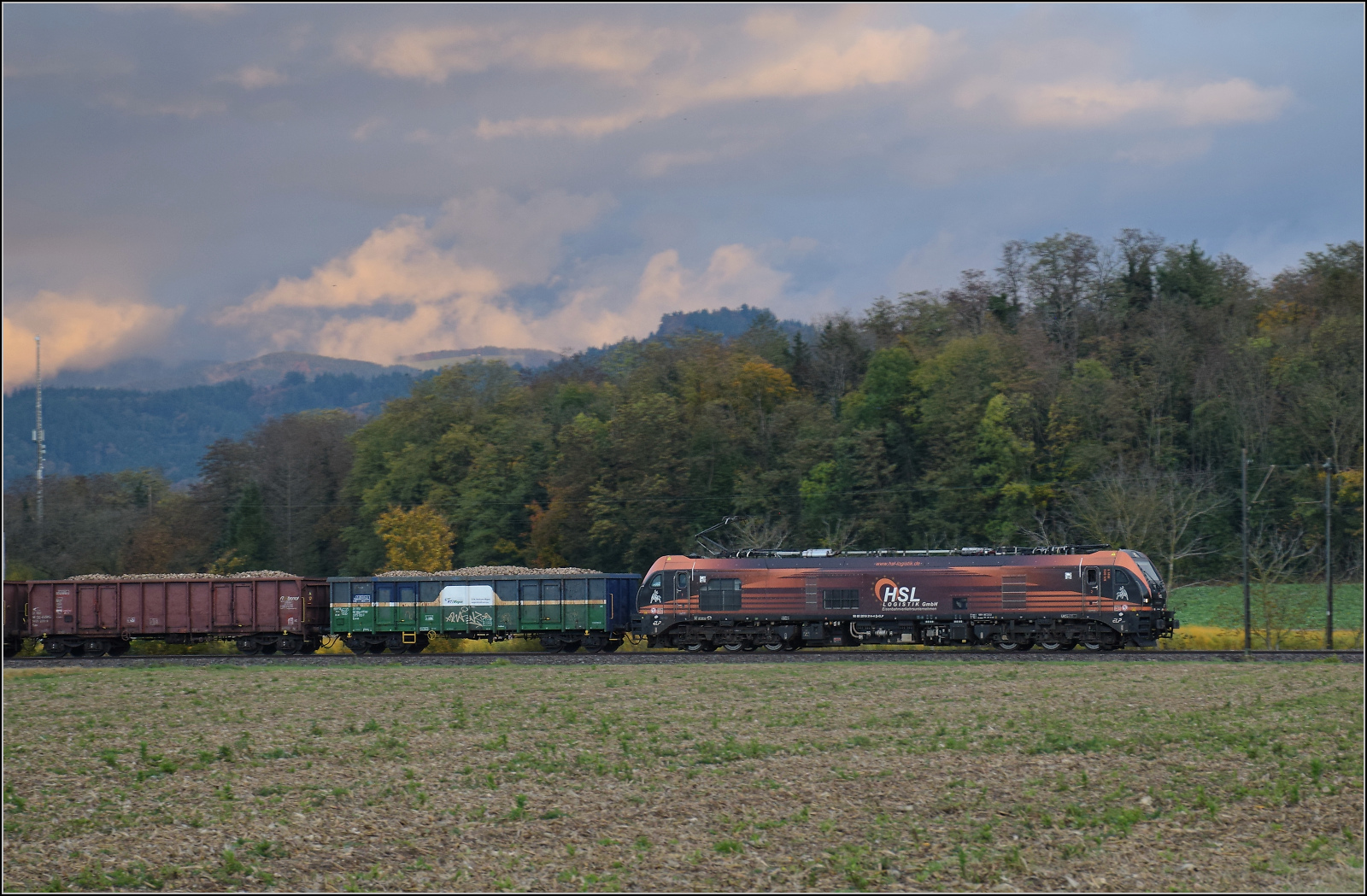 2019 314 von HSL bringt deutsche Rüben für die Herstellung von  Schweizer  Zucker in die Schweiz. Buggingen, Oktober 2025.