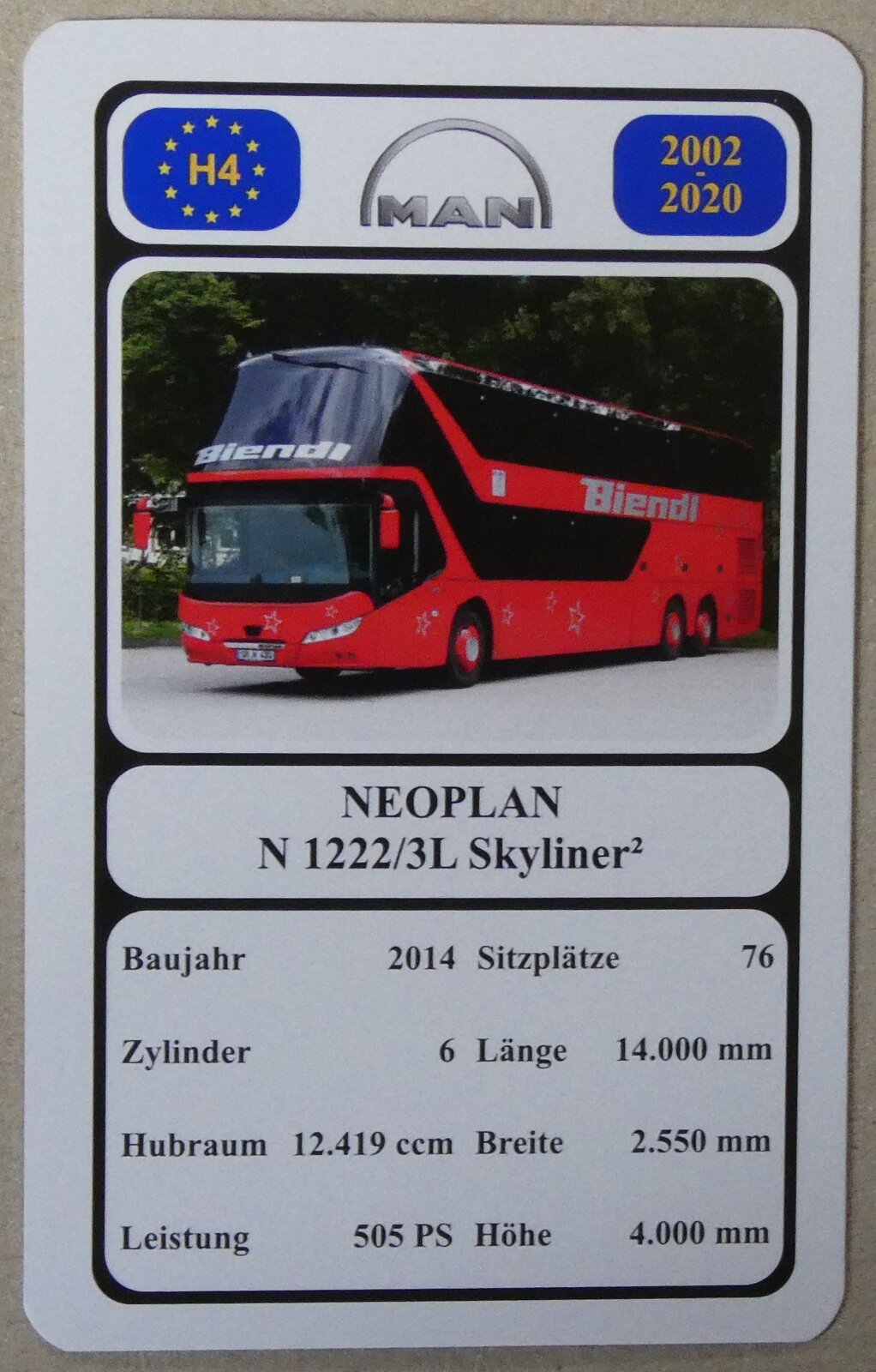 (280'646) - Quartett-Spielkarte mit NEOPLAN N 1222/3L Skyliner 2 von 2014 am 22, September 2025 in Thun (280'646) - Quartett-Spielkarte mit NEOPLAN N 1222/3L Skyliner 2 von 2014 am 22, September 2025 in Thun